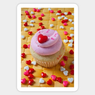 Pink cupcake with candy hearts Sticker